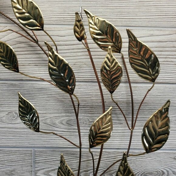 Brass Gold Leaves Curved Wall Hanging Homco Home Interior 1970s MCM Granny Vtg - Picture 3 of 7